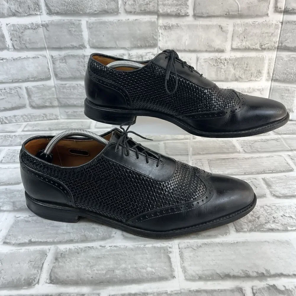 Allen Edmonds Hampstead Men’s Size 12 D Black Leather Wingtip Woven Oxford Shoes